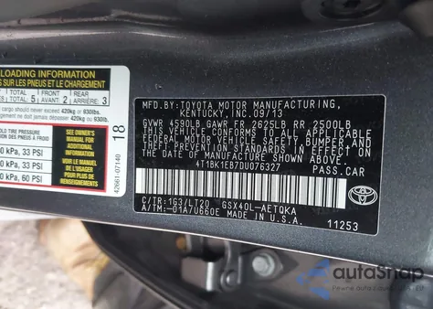 2013 Toyota Avalon Xle Touring z USA, uszkodzony, nr VIN 4T1BK1EB7DU076327